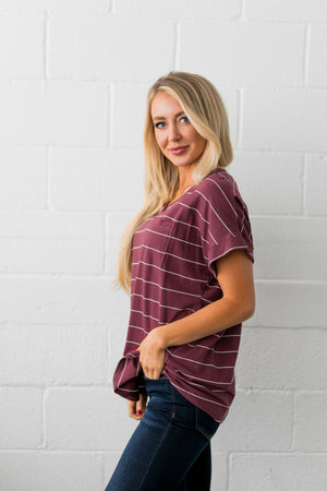Tomboy V-Neck Tee In Burgundy - ALL SALES FINAL