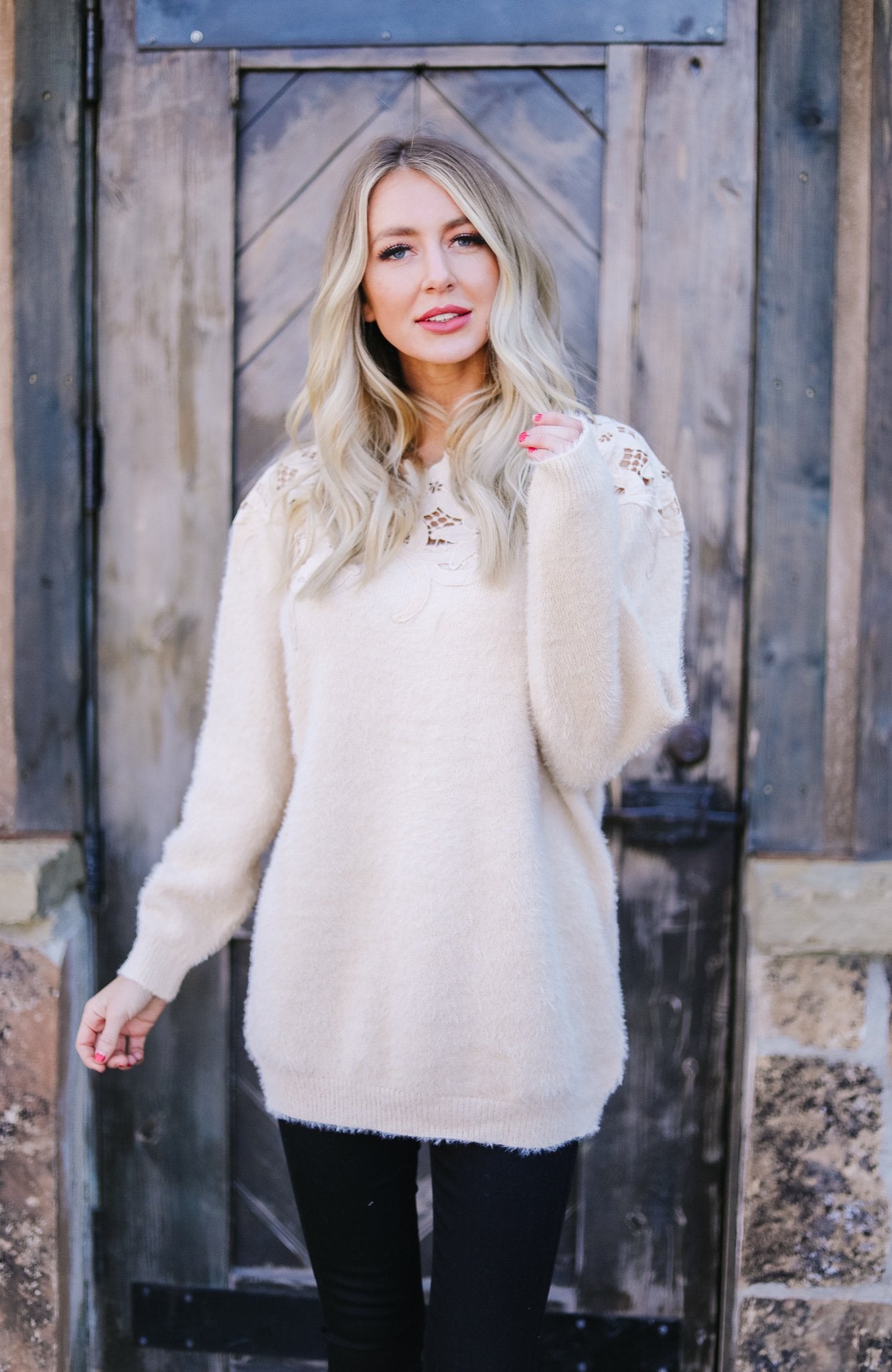 Topped With Lace Furry Sweater