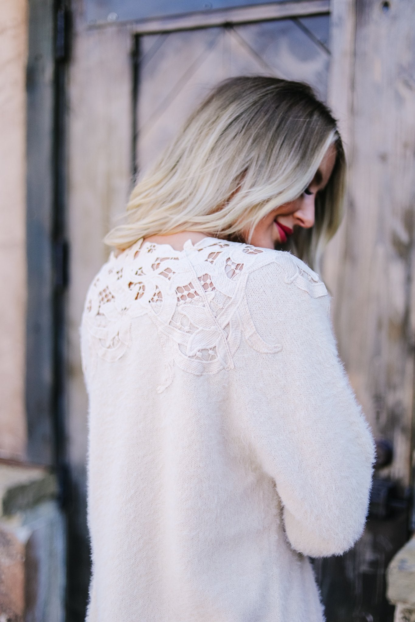 Topped With Lace Furry Sweater