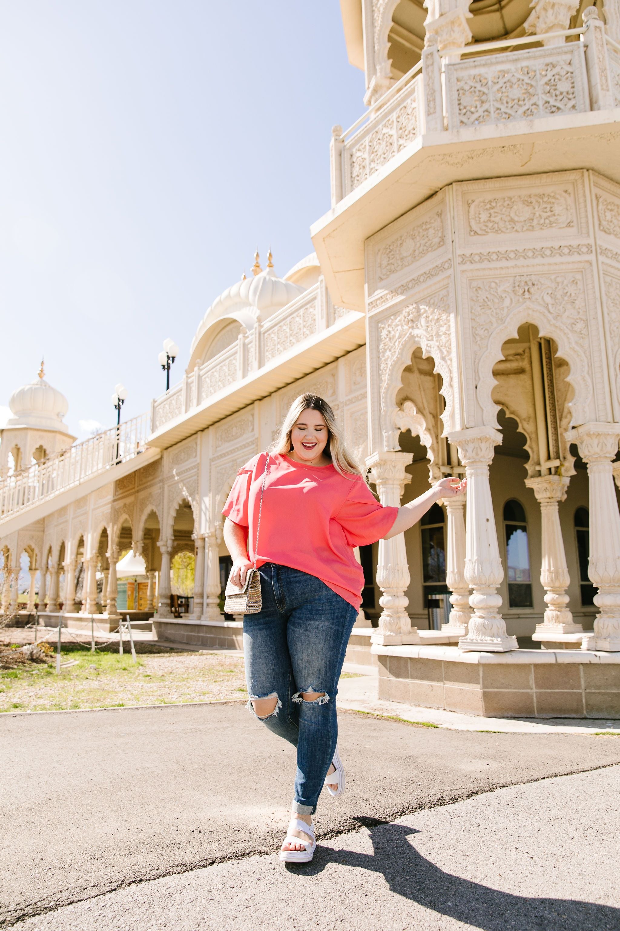 Tulip Sleeve Blouse In Coral