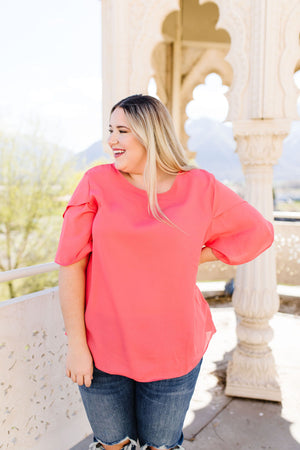 Tulip Sleeve Blouse In Coral