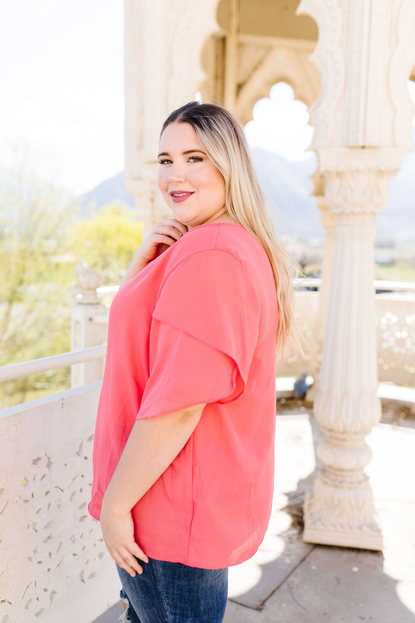 Tulip Sleeve Blouse In Coral