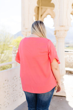 Tulip Sleeve Blouse In Coral