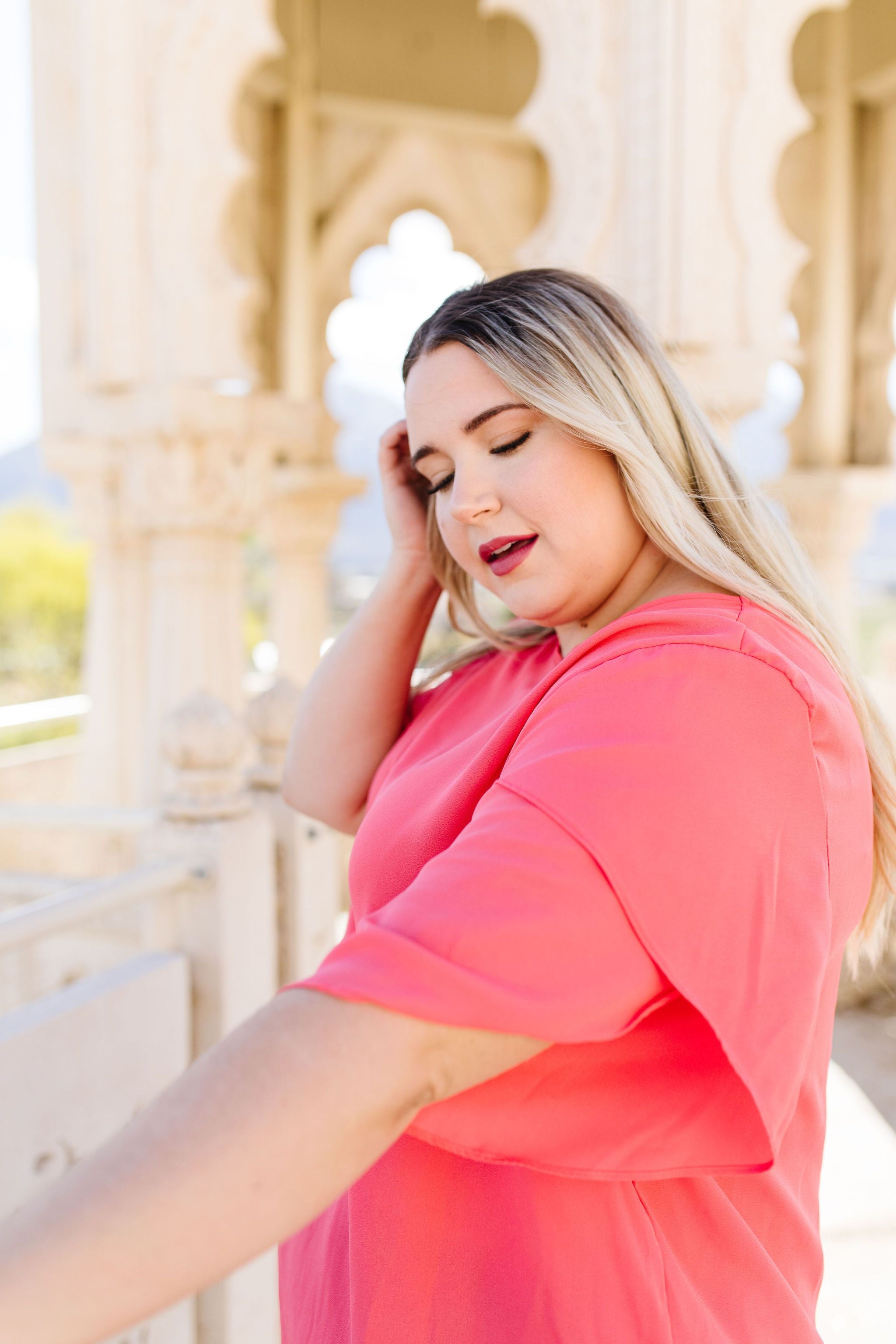 Tulip Sleeve Blouse In Coral