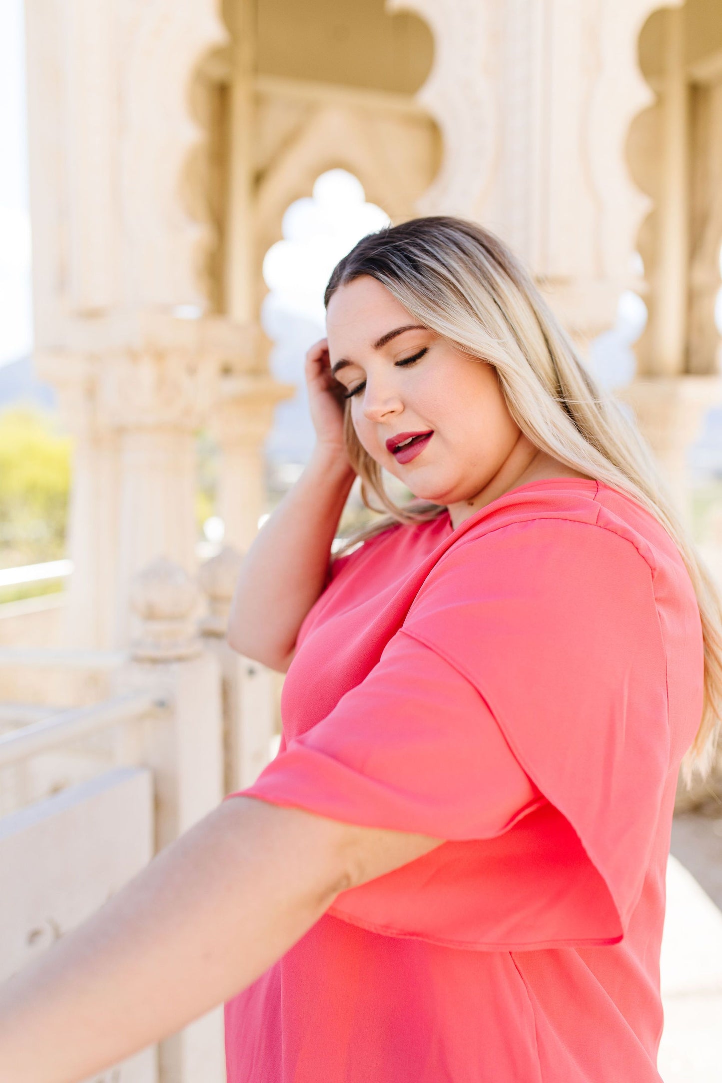 Tulip Sleeve Blouse In Coral
