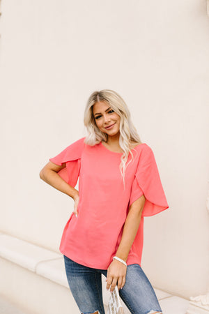Tulip Sleeve Blouse In Coral