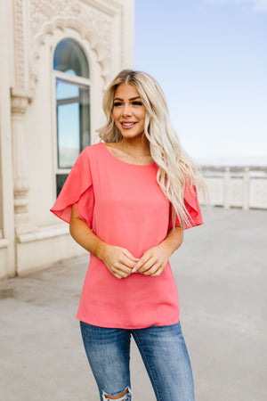 Tulip Sleeve Blouse In Coral