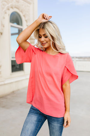 Tulip Sleeve Blouse In Coral