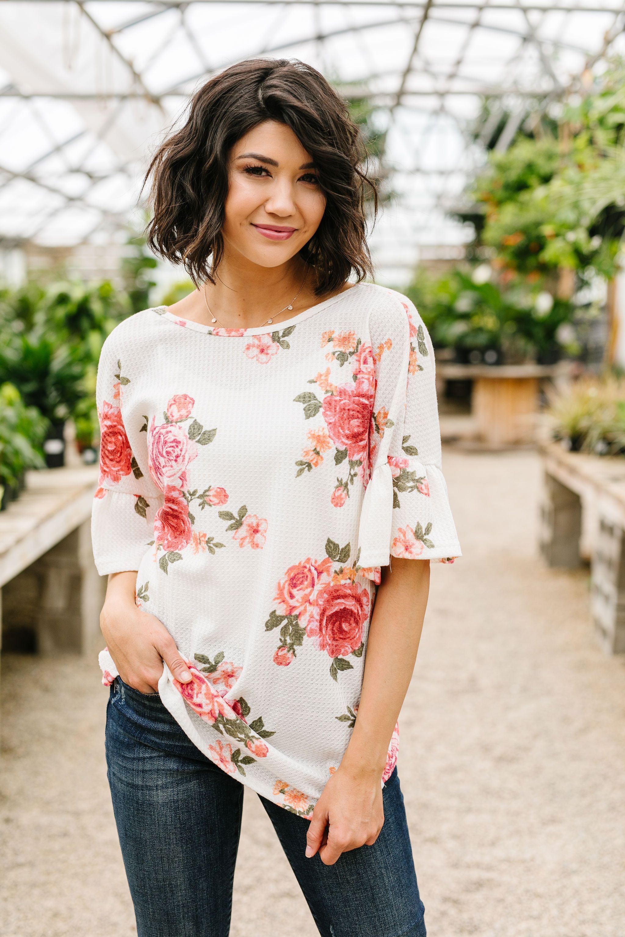 Twisted Back Coral Floral Top