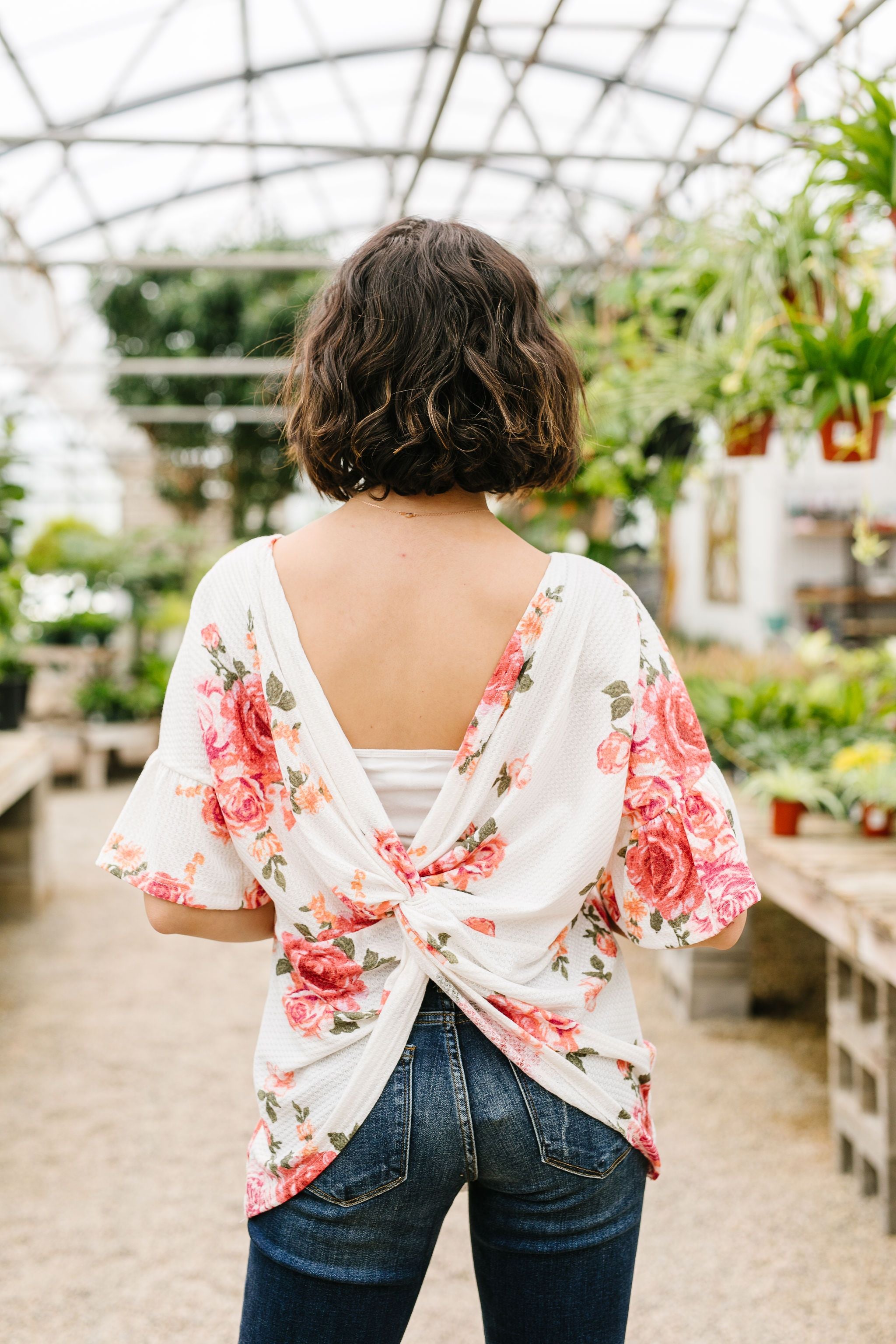 Twisted Back Coral Floral Top
