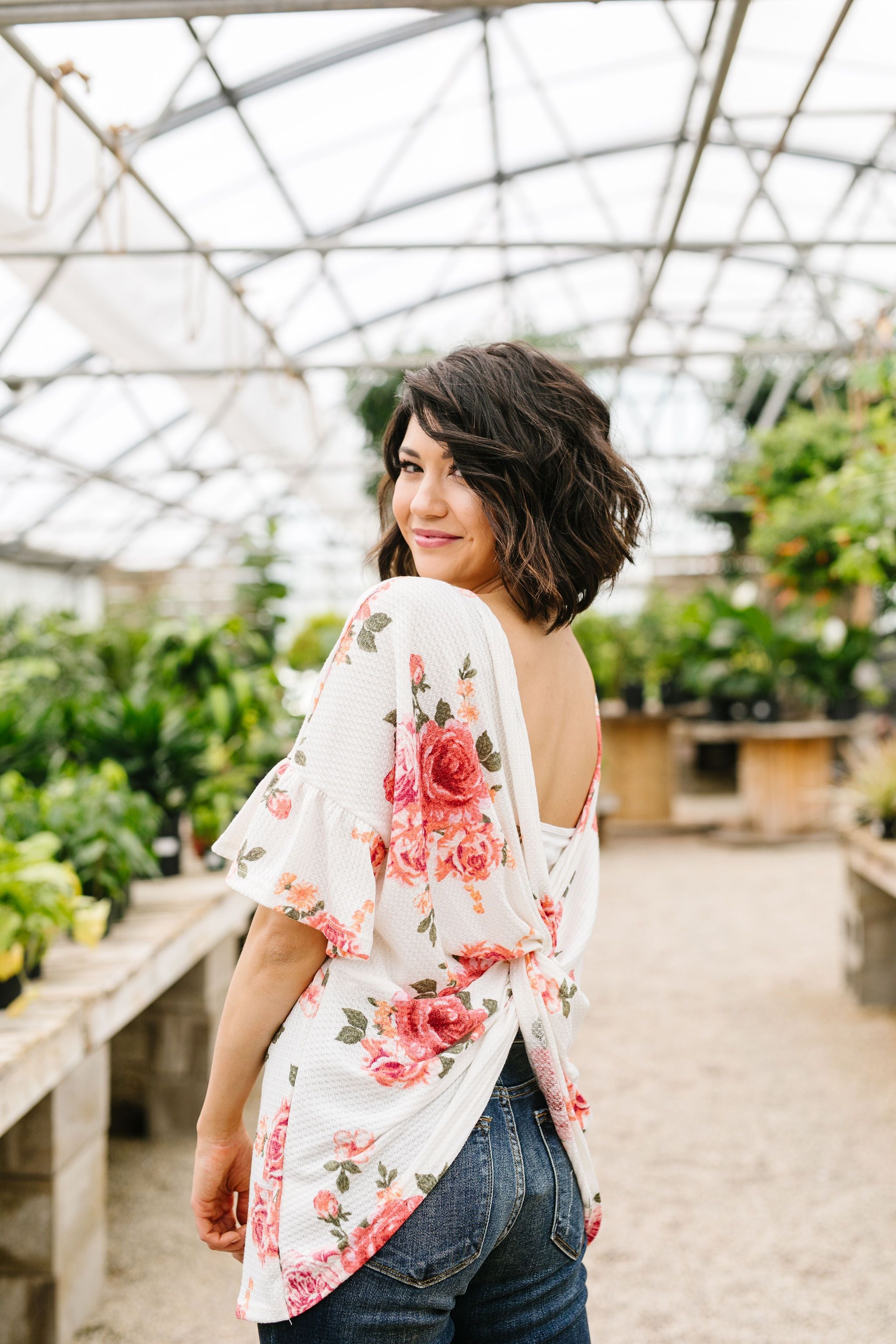 Twisted Back Coral Floral Top
