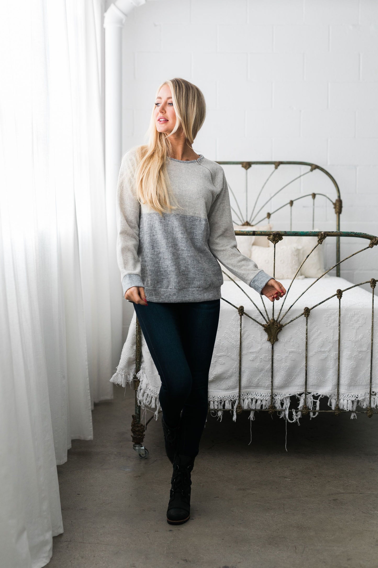 Two Shades Of Gray Angled Zip Top - ALL SALES FINAL