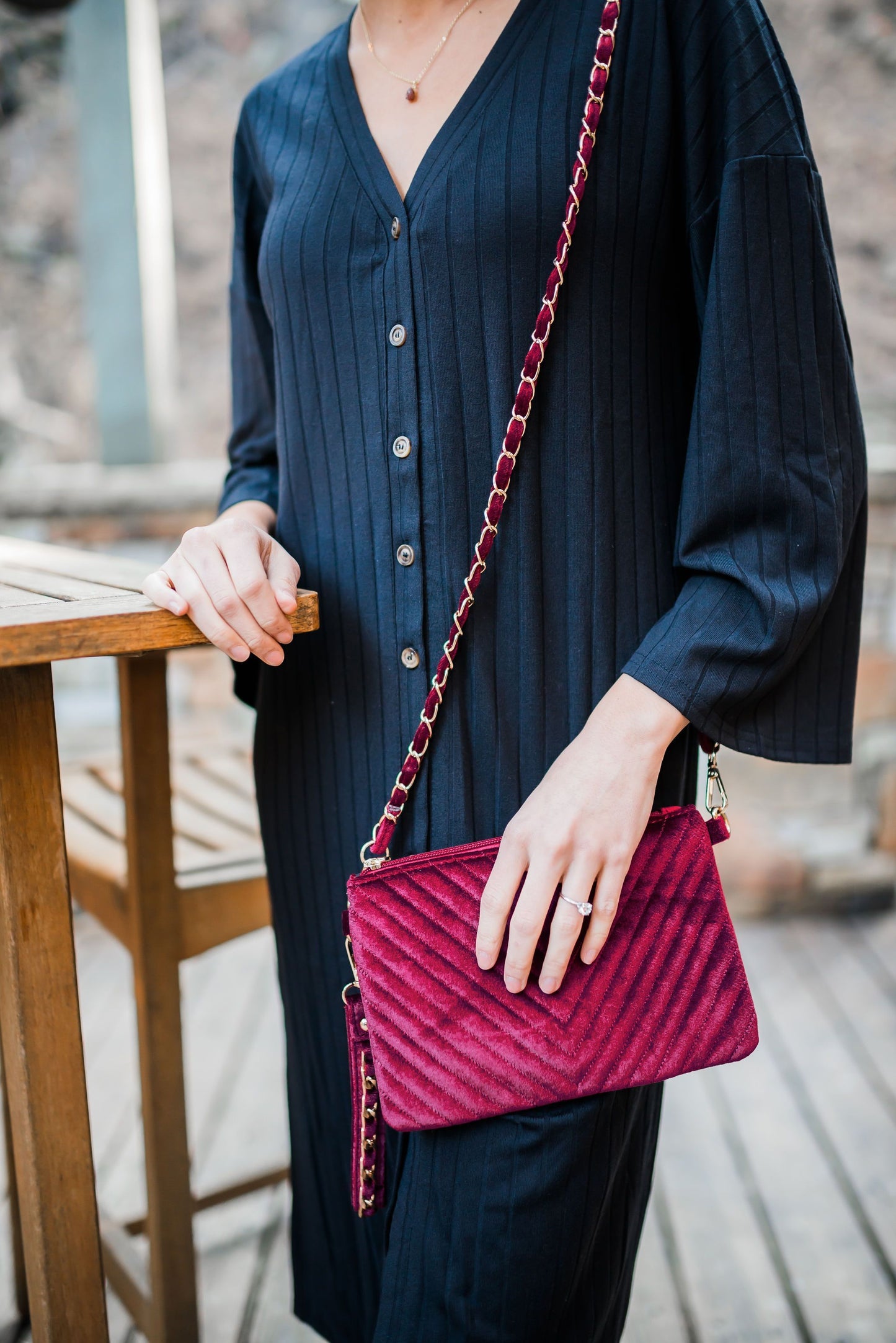 Velvet Chevron Crossbody Clutch In Fuchsia