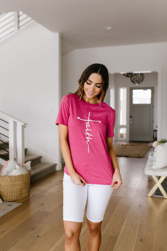 Vertical Faith Graphic Tee In Heathered Berry - 3/5/2020