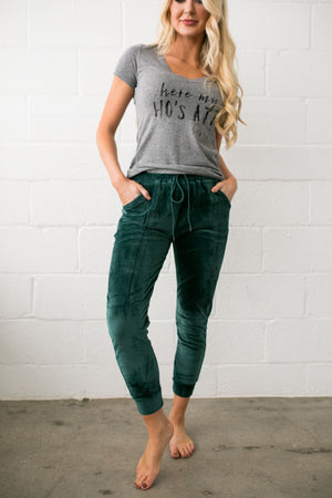 Very Velvety Velour Joggers In Green - ALL SALES FINAL