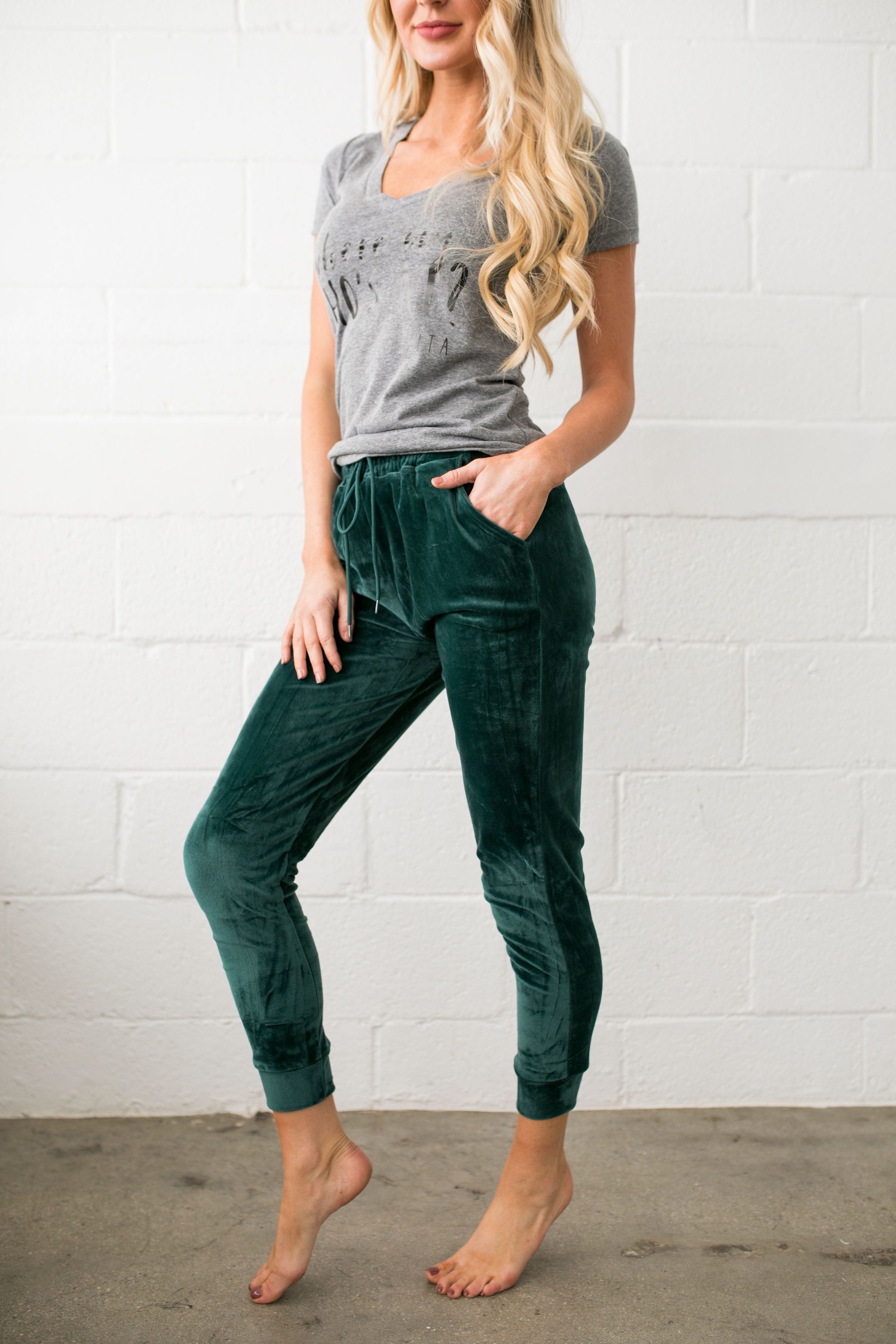 Very Velvety Velour Joggers In Green - ALL SALES FINAL