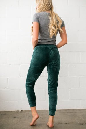 Very Velvety Velour Joggers In Green - ALL SALES FINAL
