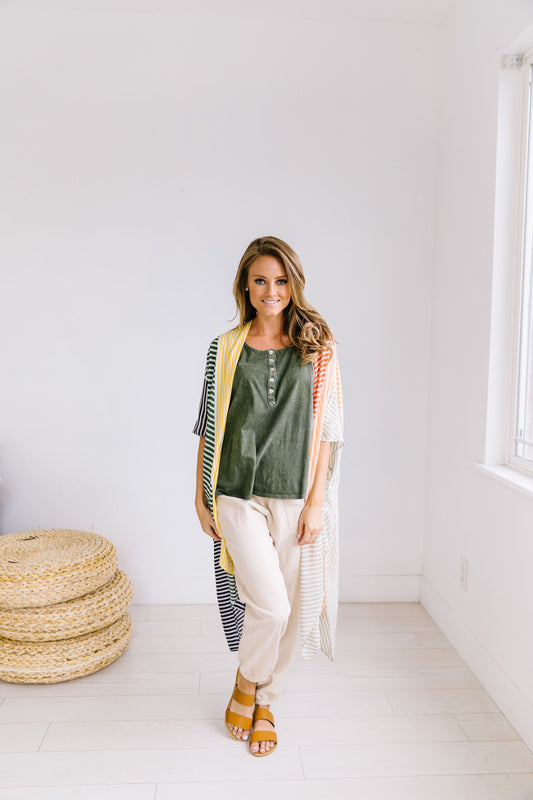 Warm Striped Color Block Kimono