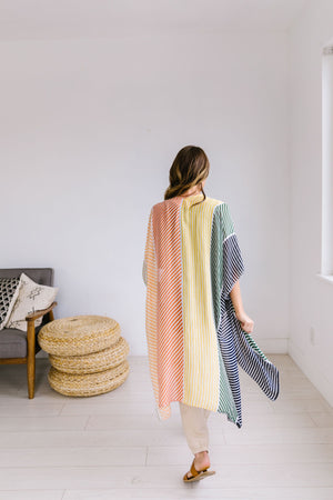 Warm Striped Color Block Kimono