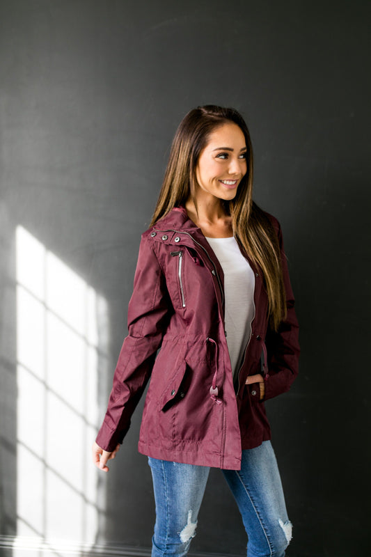 Waterproof Hooded Anorak In Burgundy - ALL SALES FINAL