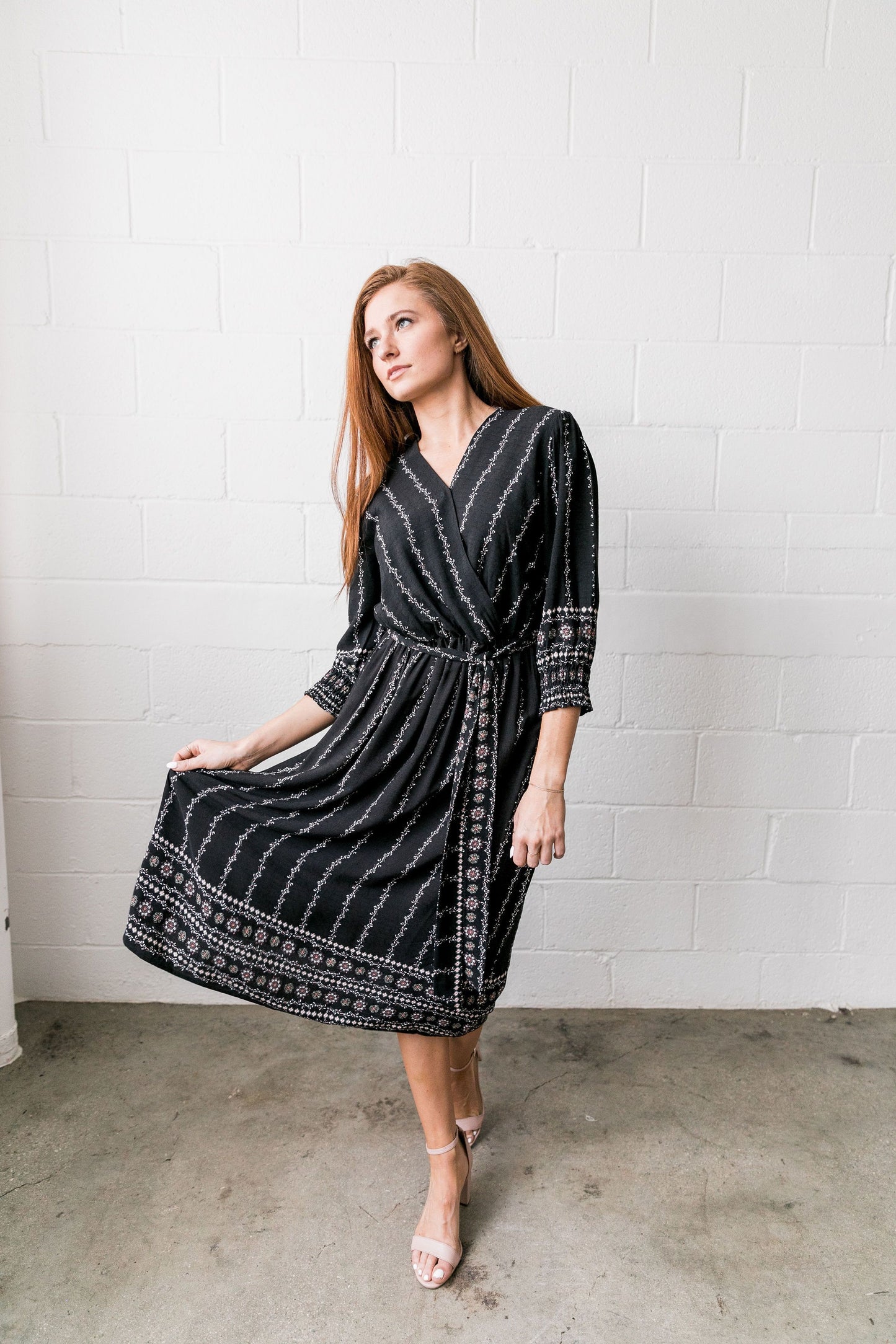 Winding Vines Wrap Dress In Black