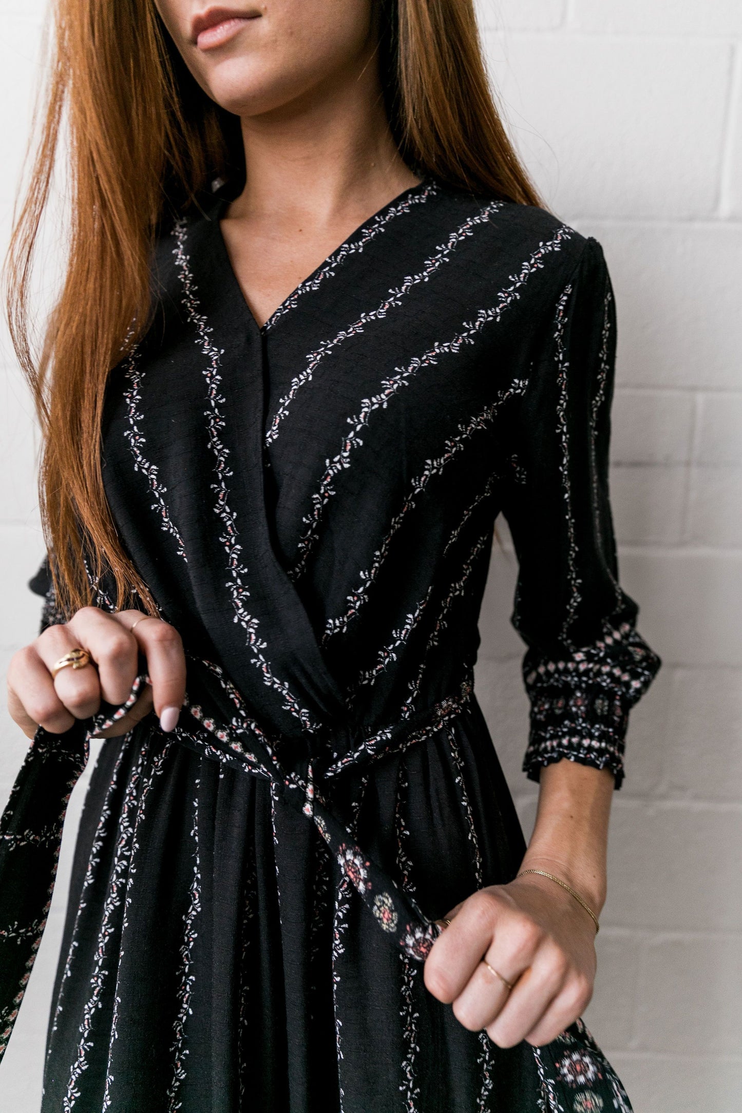 Winding Vines Wrap Dress In Black