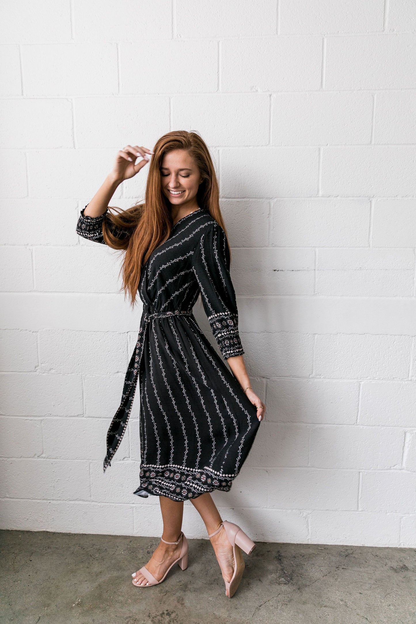 Winding Vines Wrap Dress In Black