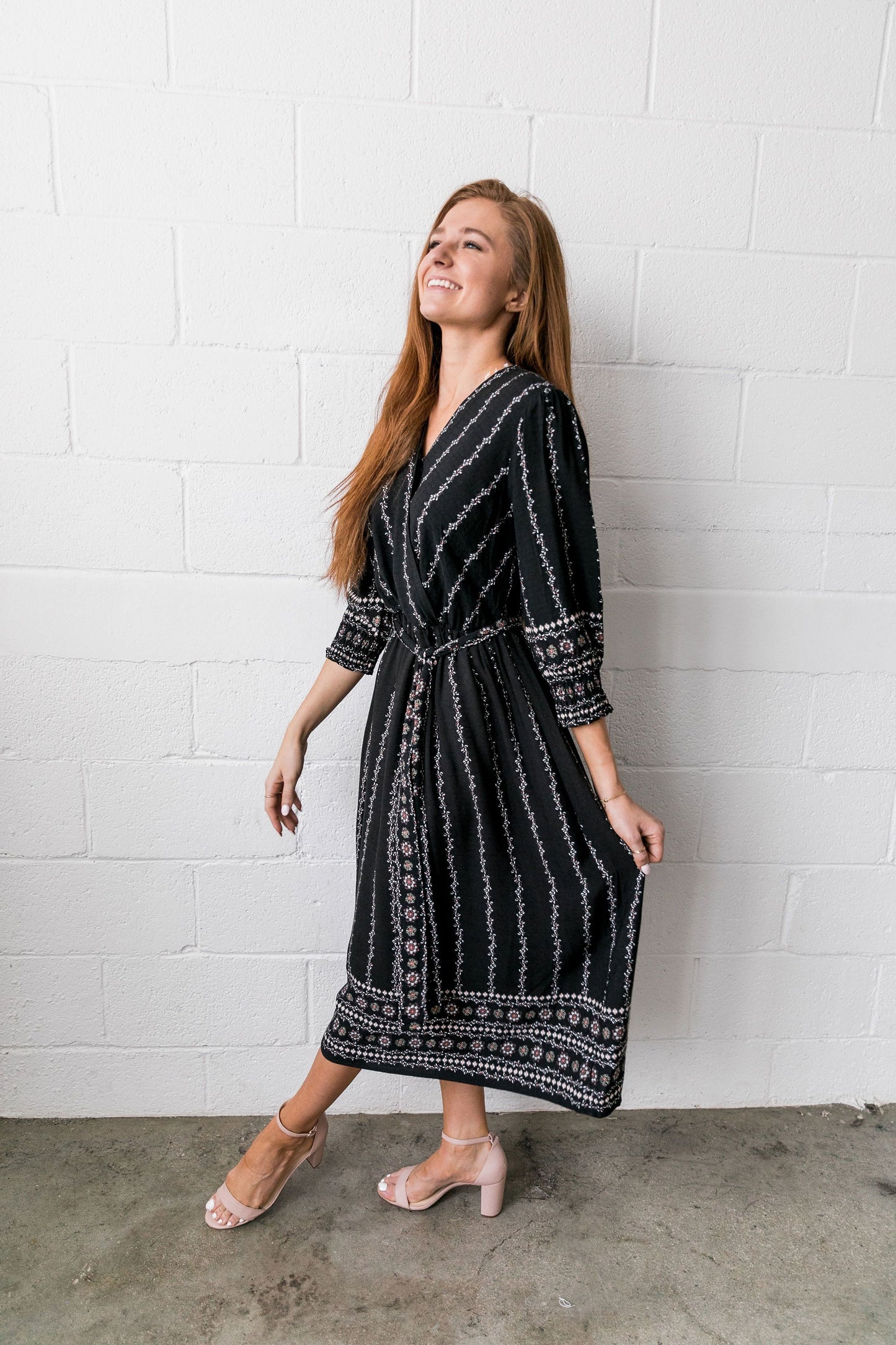 Winding Vines Wrap Dress In Black