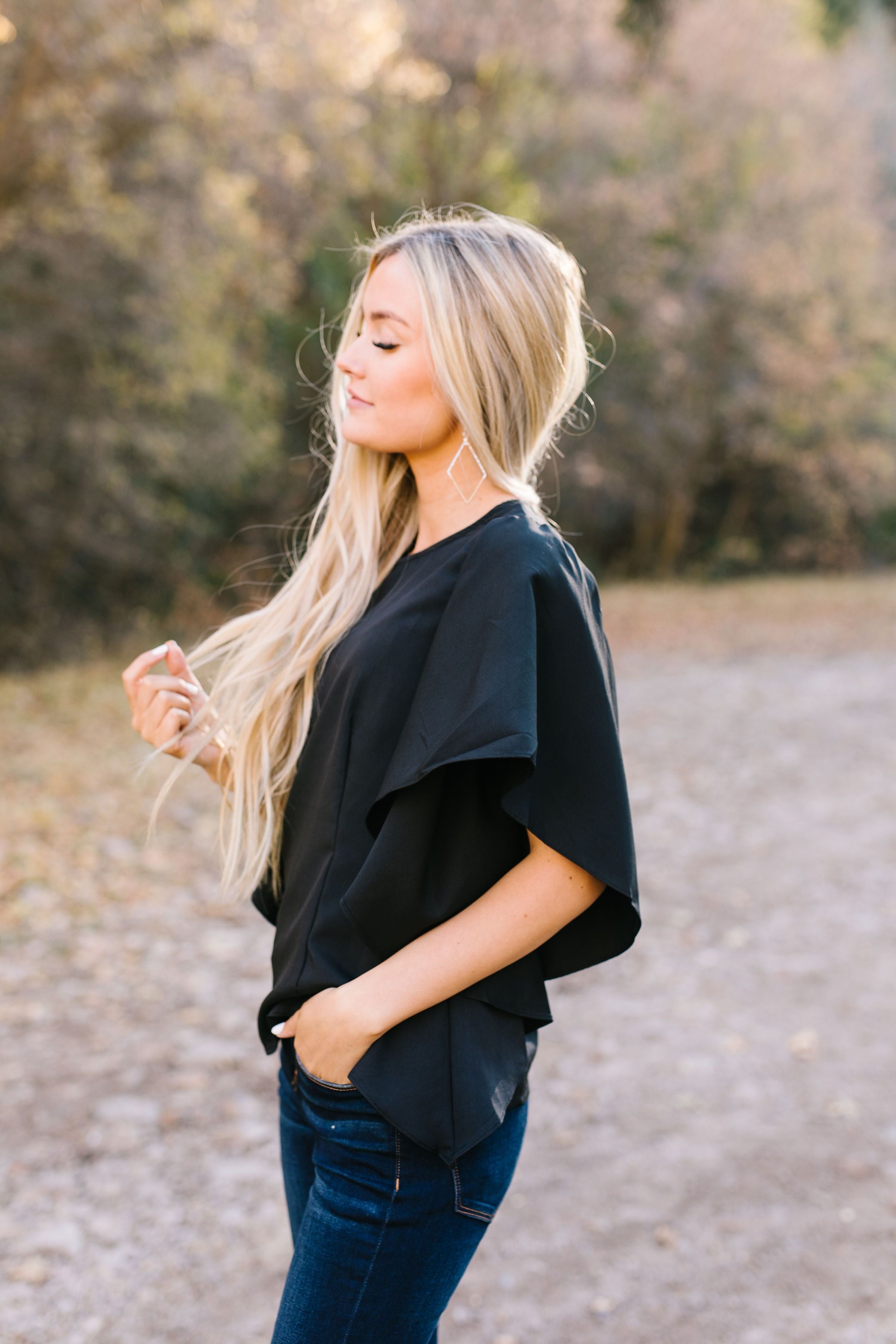Wing And A Prayer Ruffle Sleeve Blouse in Black - ALL SALES FINAL