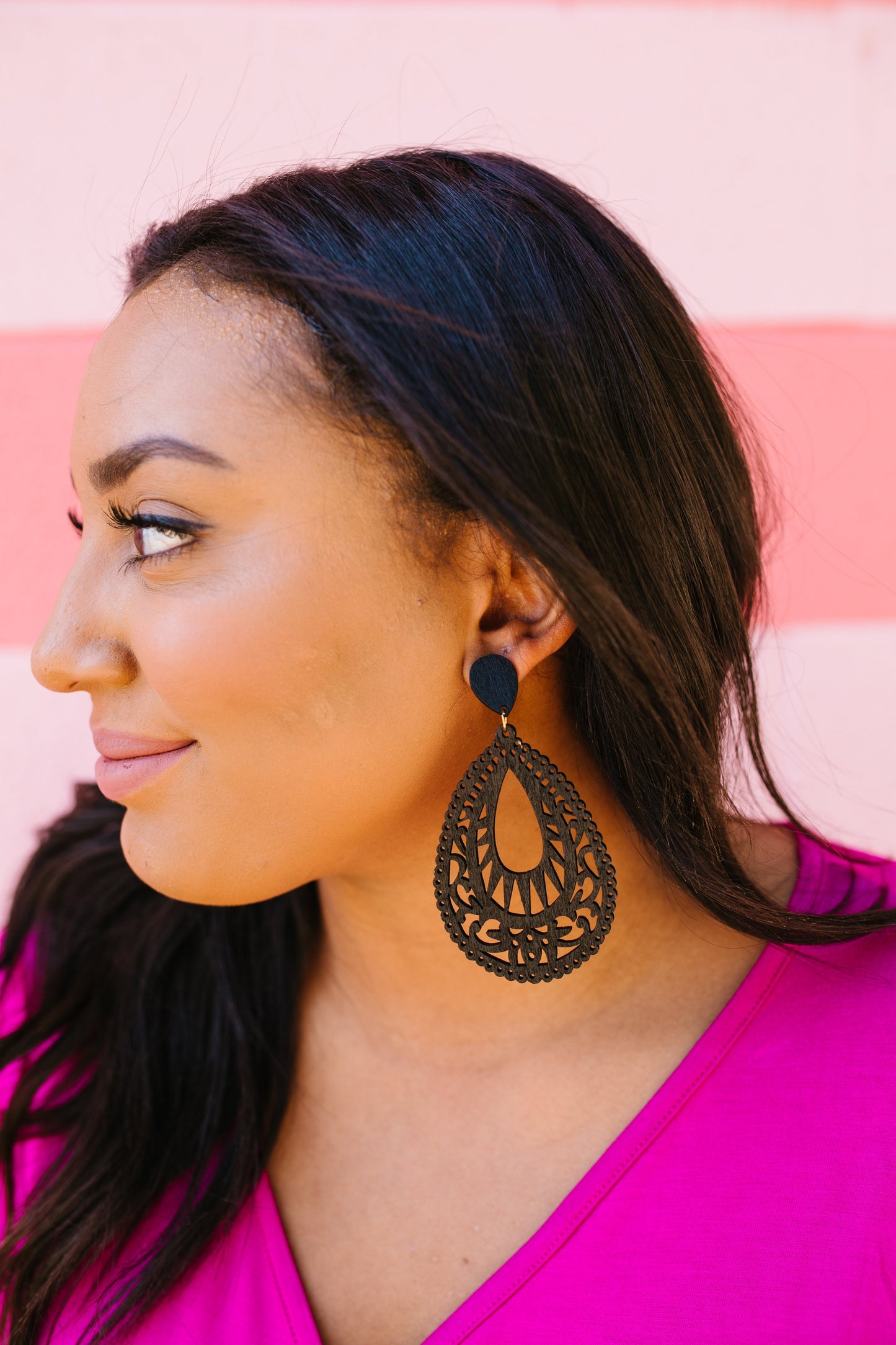 Wood Filigree Teardrop Earrings