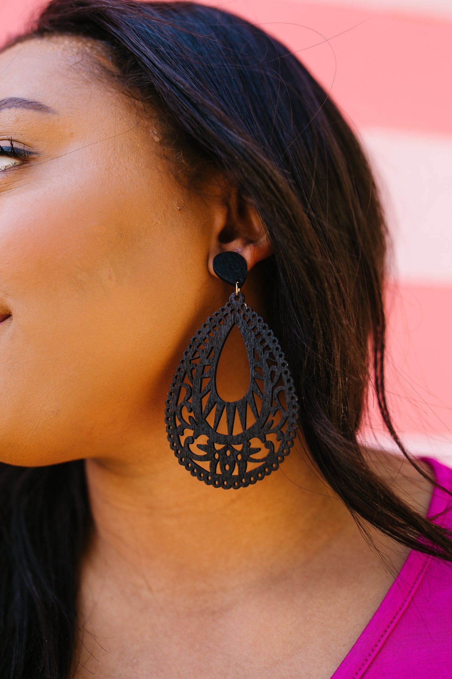 Wood Filigree Teardrop Earrings