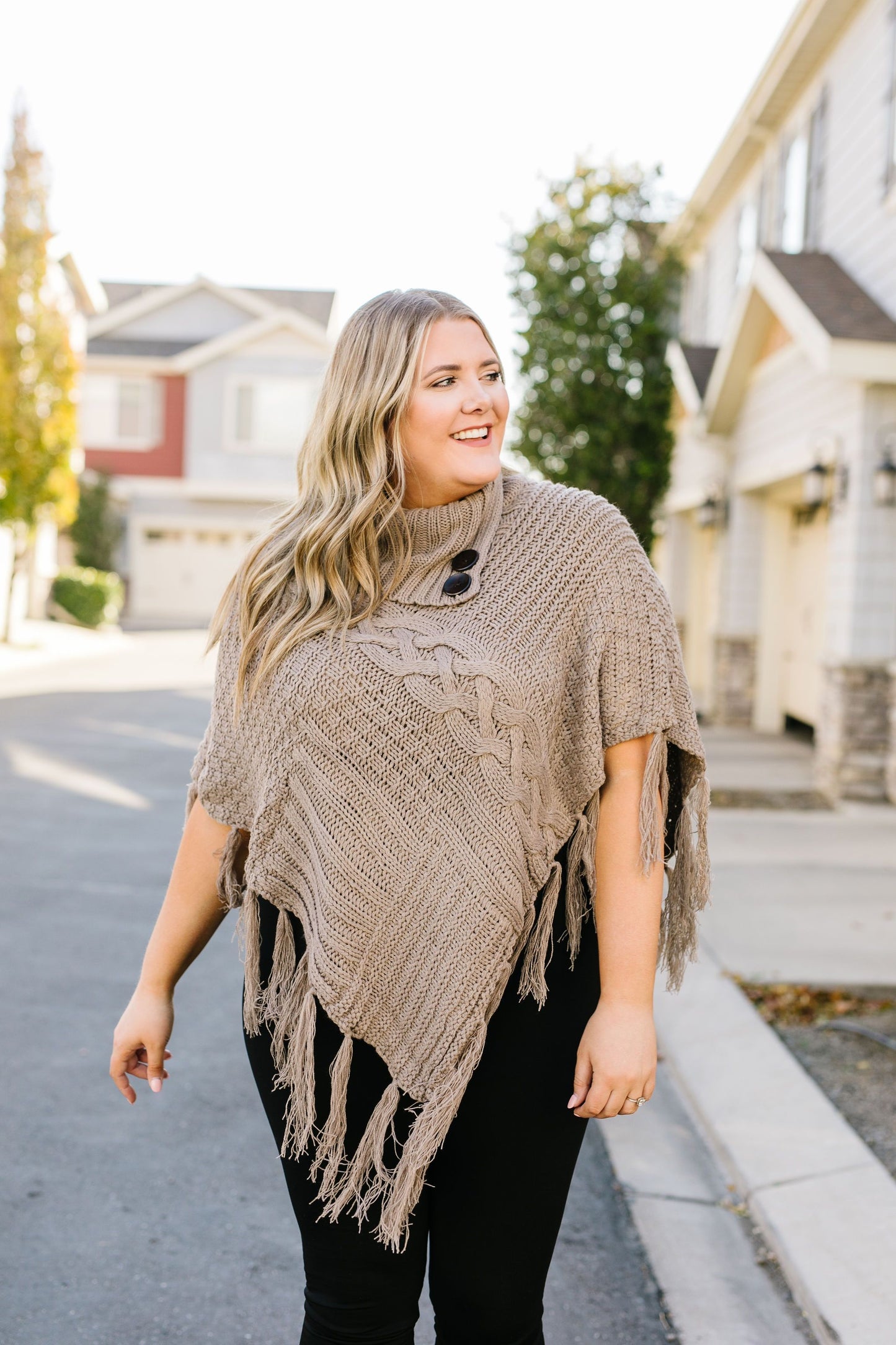 Working Overtime Sweater Poncho In Mocha