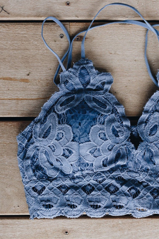 XOXO Scalloped Lace Bralette In Cornflower Blue